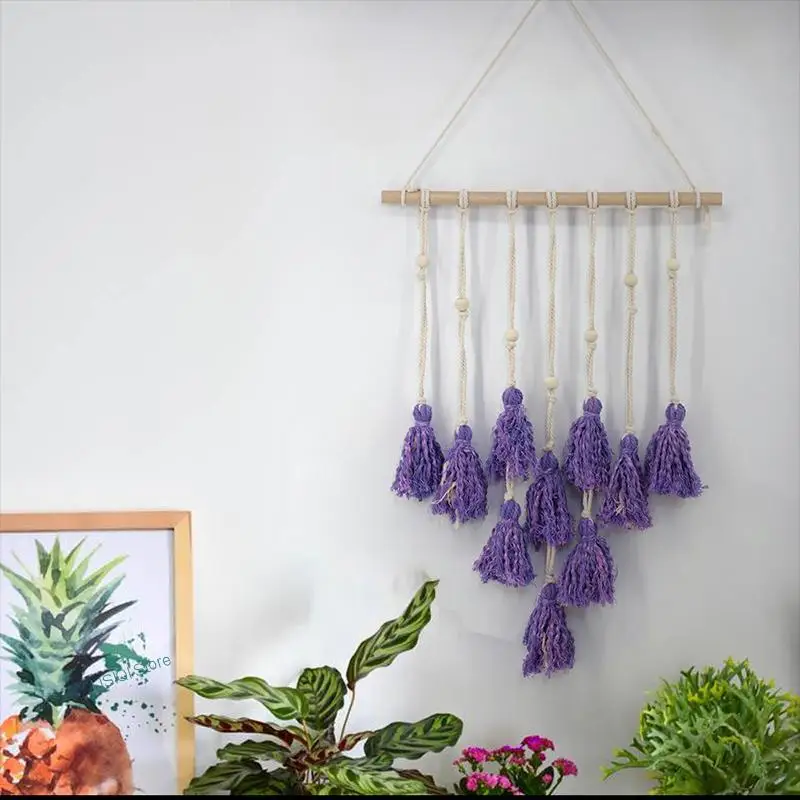 2022 Holaroom Boho Tapestry Bohemian Wandtapijten Weave Macrame Roze Paarse Lijn Tapijt Voor Thuis Woonkamer Muur Decor