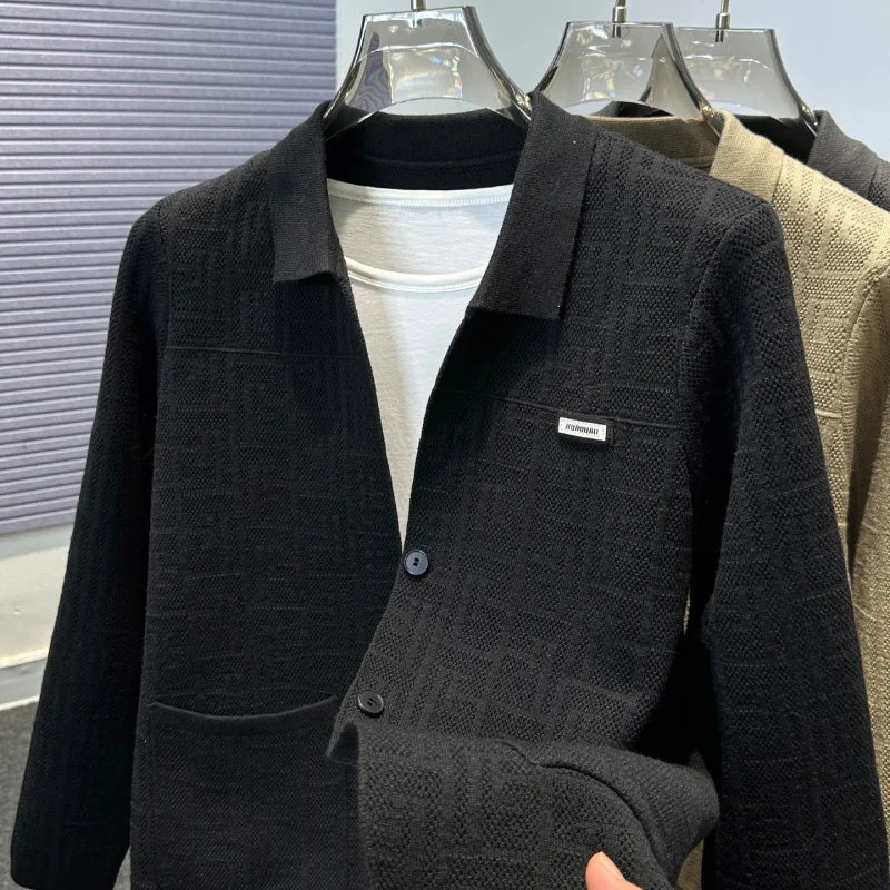 الرجال الخريف الشتاء عالية الجودة سترة الرجعية طوق الجاكار محبوك سترة معطف ملابس خارجية عصرية غير رسمية شال العصرية