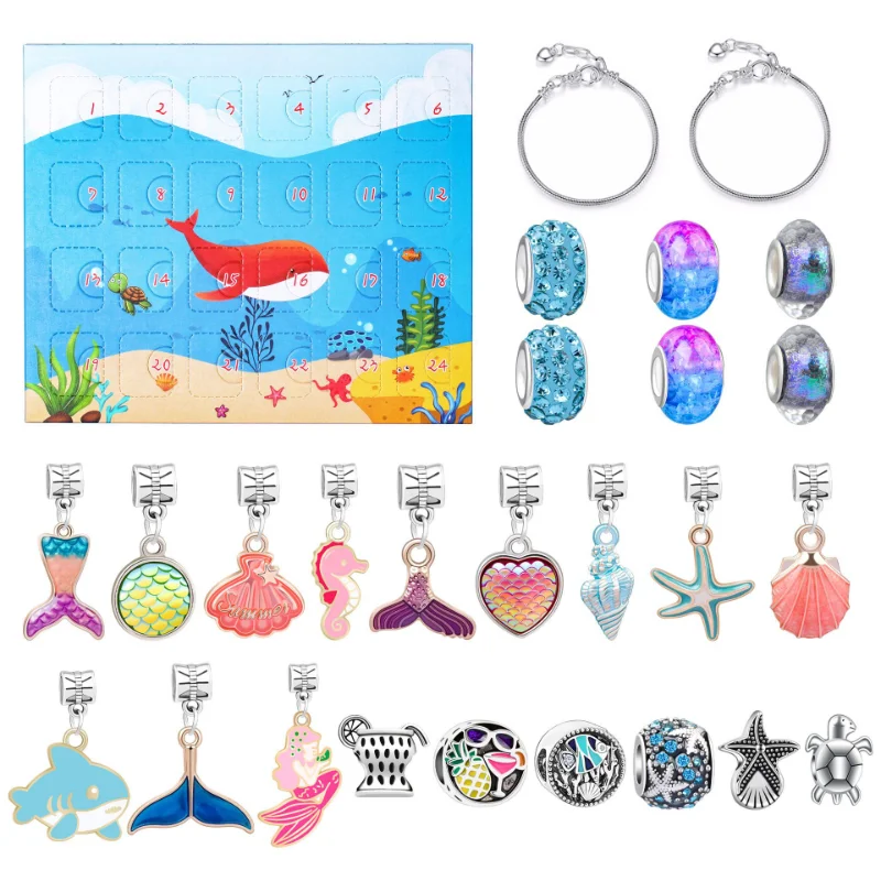 

24 Days Countdown to New Year Children's Gift Box Set Underwater World Animal Cartoon Pendant Bracelet Blind Box