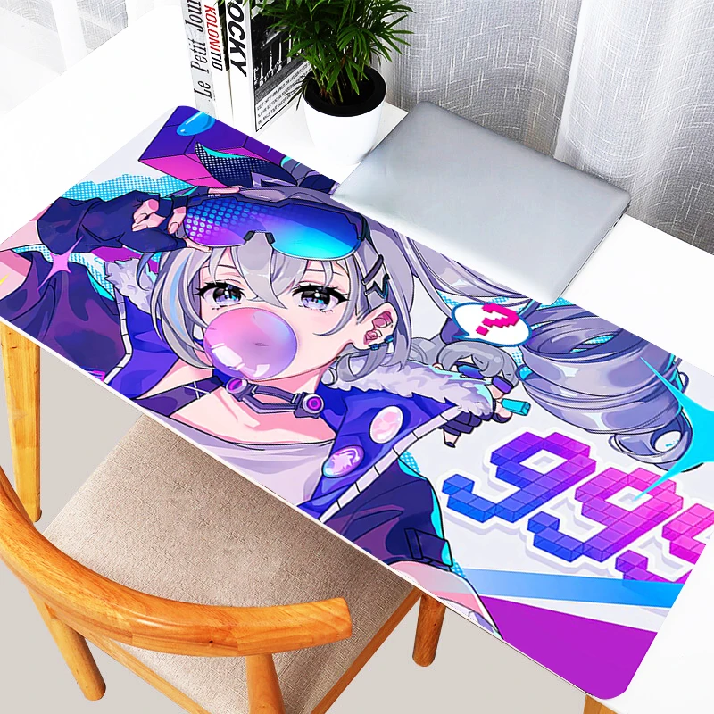 Large Gaming Mouse Pad, Anti-slip Desk Mat, Stitched Edges, Stylish Kawaii Cyber Anime Print, Smooth Surface for PC Laptop