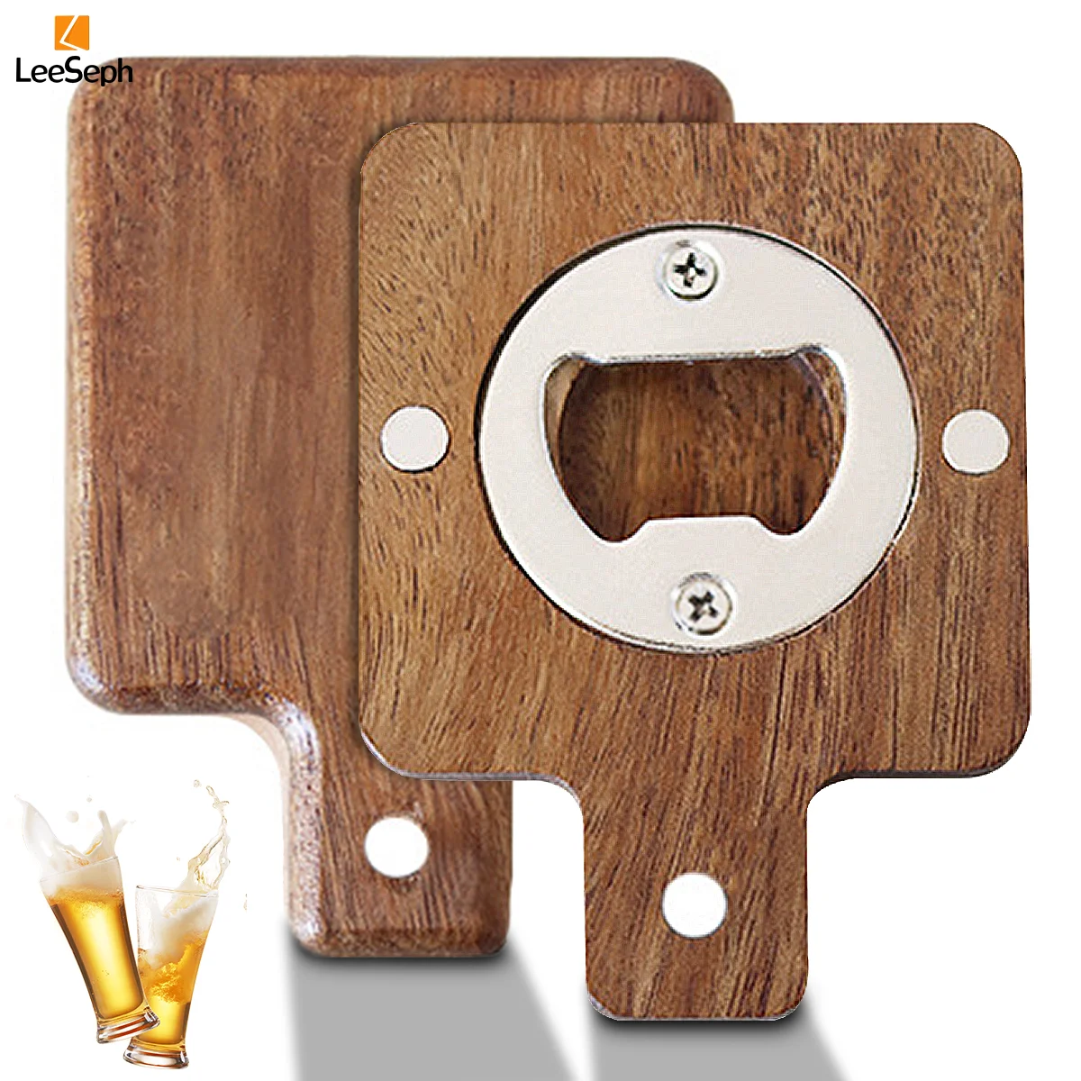 Leeseph Acacia Wood Bottle Opener, Personalized Creative Wood Magnetic Beer Bottle Opener, for Wedding Favors, Brewery, Bar