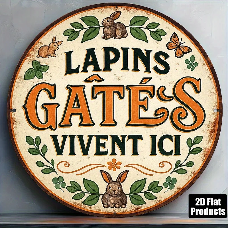 2D Flat - 1pc 2D Flat, 8.0*8.0 inch Round French Aluminum Sign, 