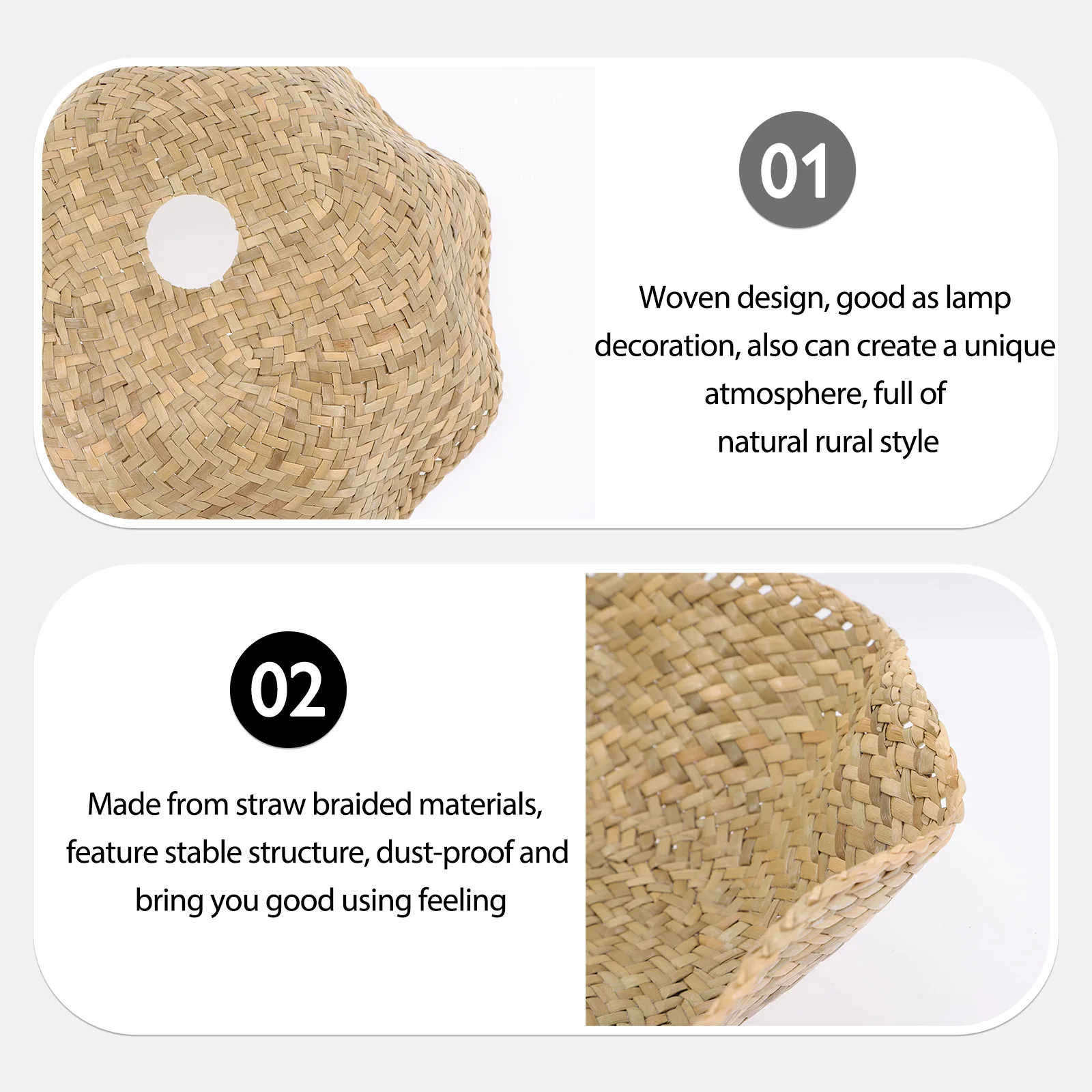 

Rattan Lamp Shades Woven Straw Cover Hanging Braided Chandelier Shade Soften Light Bedroom Garden Study Office Rural Style