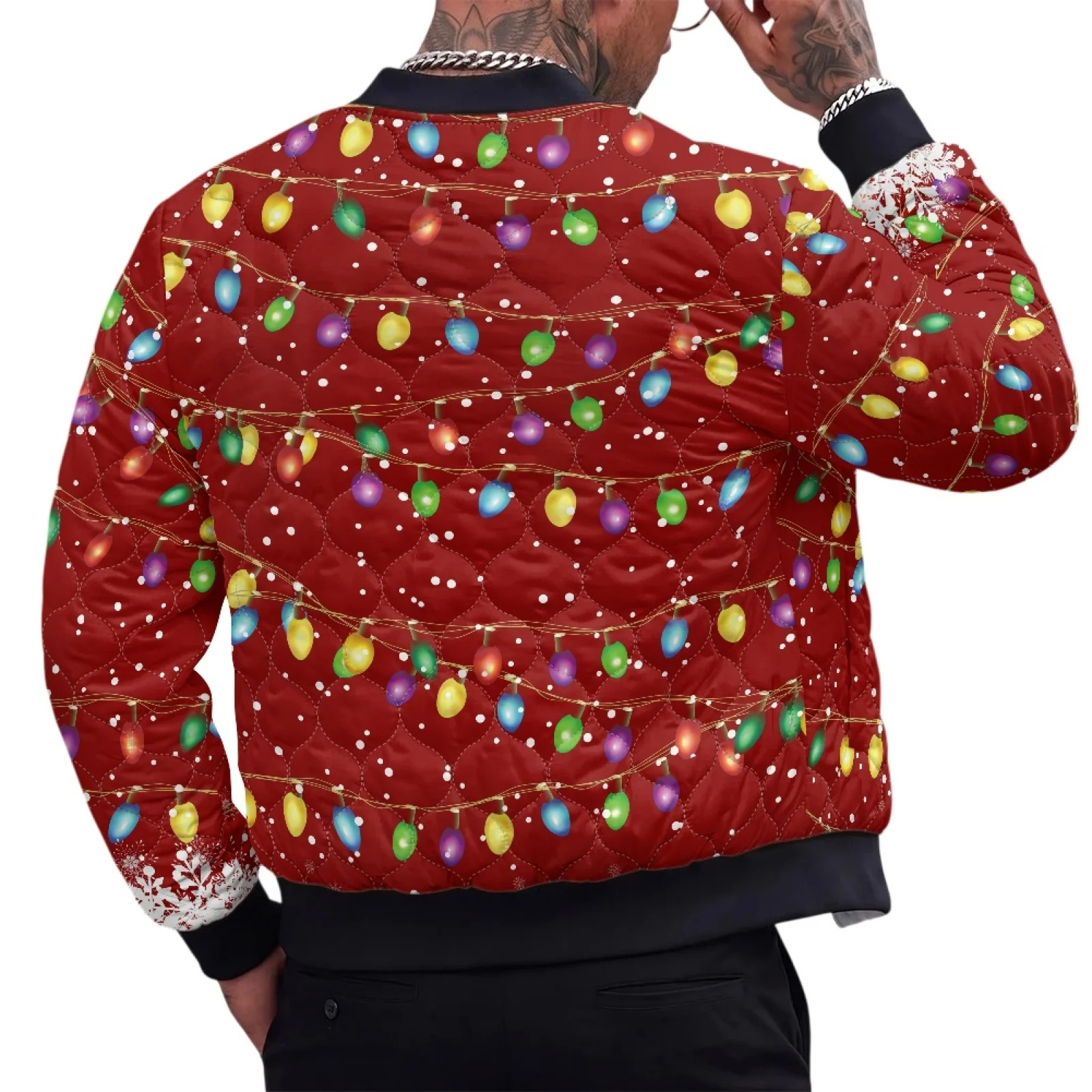 PENSTROLL String Lights Men Long Sleeve Zip Front Padded Outer Coat Cozy Puffer Jacket for Party