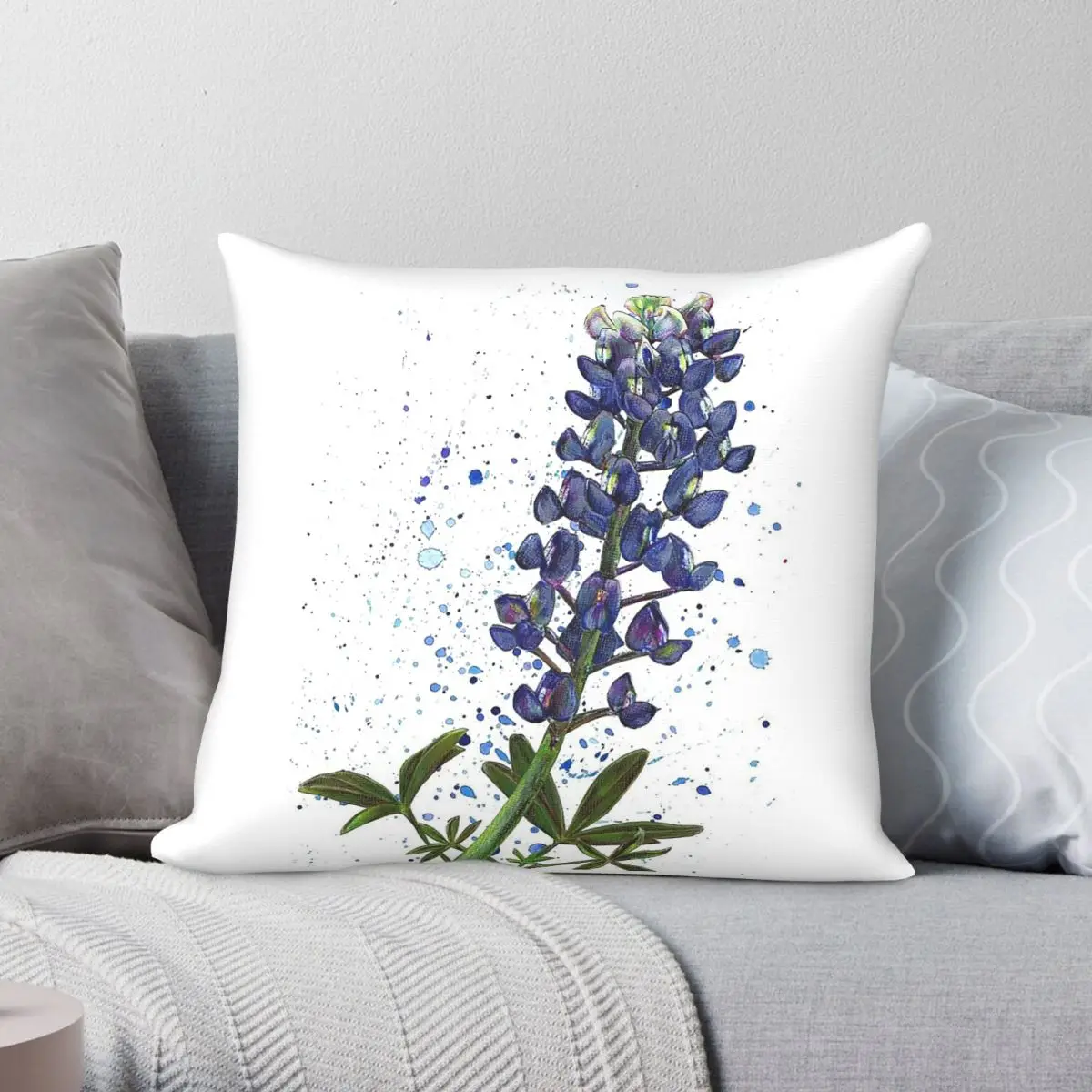 Texas Bluebonnet Wildflower Pillowcase Polyester Linen Velvet Printed Zip Decorative Pillow Case Car Cushion Cover