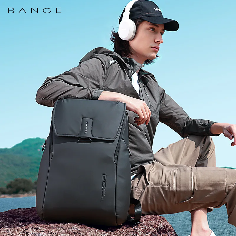 Mochila BANGE para hombre, mochila de viaje escolar impermeable a la moda, mochilas de negocios USB aptas para ordenador portátil de 15,6 pulgadas