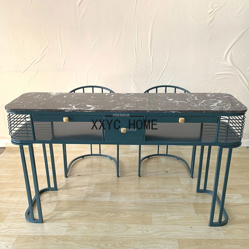 

Nordic Wrought Iron Nail Tables Modern Professional Manicure Table Light Luxury Furniture Beauty Table with Drawers