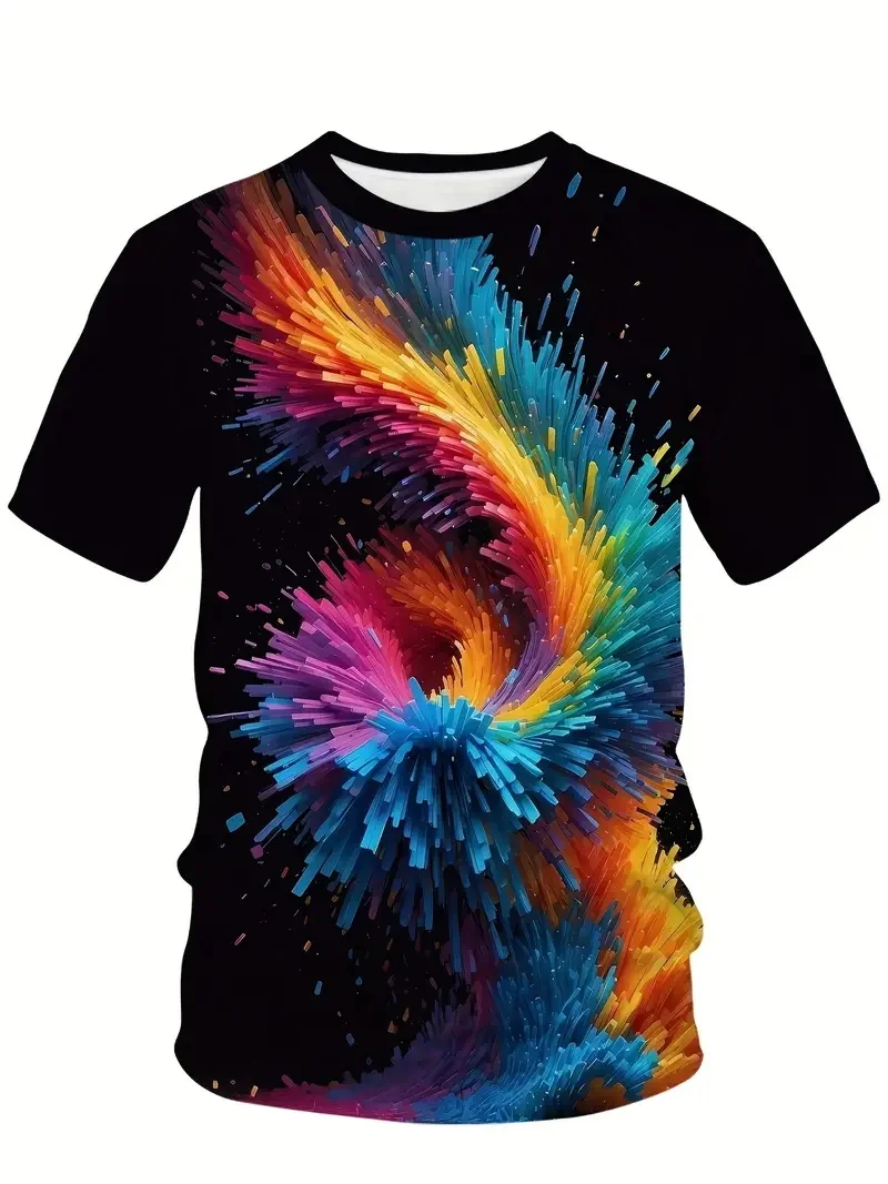 

3D Rainbow Spiral Cloud Men's T-shirt Vitality Gradient Casual Sports Short sleeved T-shirt Women's Shirt