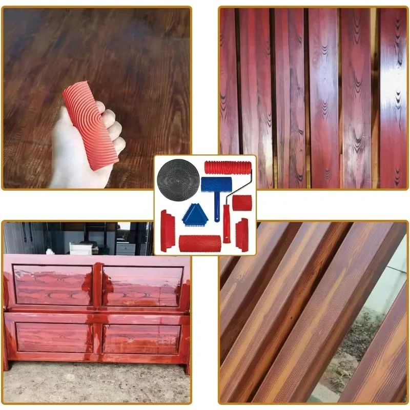 Rolo texturizado ferramenta de pintura de grão de madeira imitação de pintura de parede decoração de casa gravação diy para sala arte conjunto de grãos
