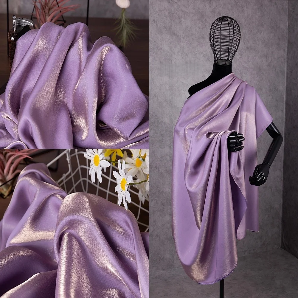 

Golden purple gradient glass satin gold silver silk glossy dress fabric, suspender skirt shirt, Hanfu fabric