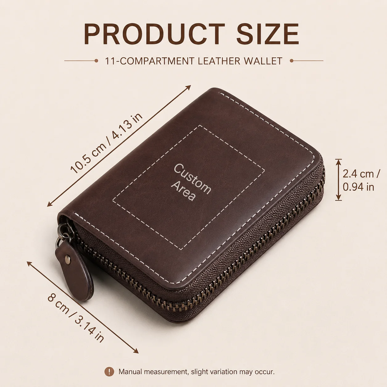 Custom Name Leather Wallet 11-Compartment Credit Card Holder Zipper Organizer Compact Card Cash Storage Case