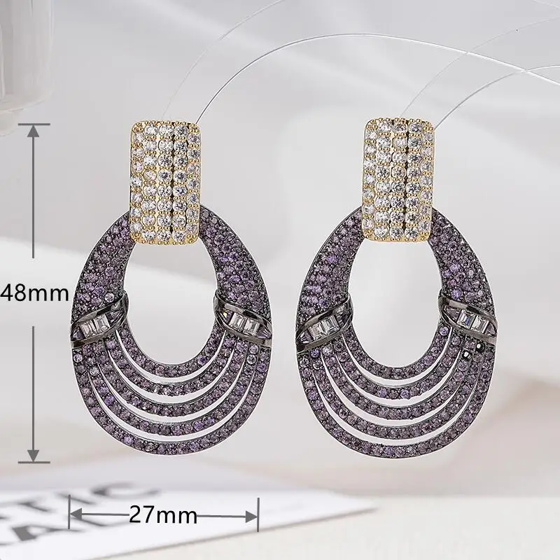 SENYU Elegant Classic Ovl Shape Big Earrings for Women Gradient Surround CZ Jewelry Luxury Dubai Wedding Fashion Bridal Earrings