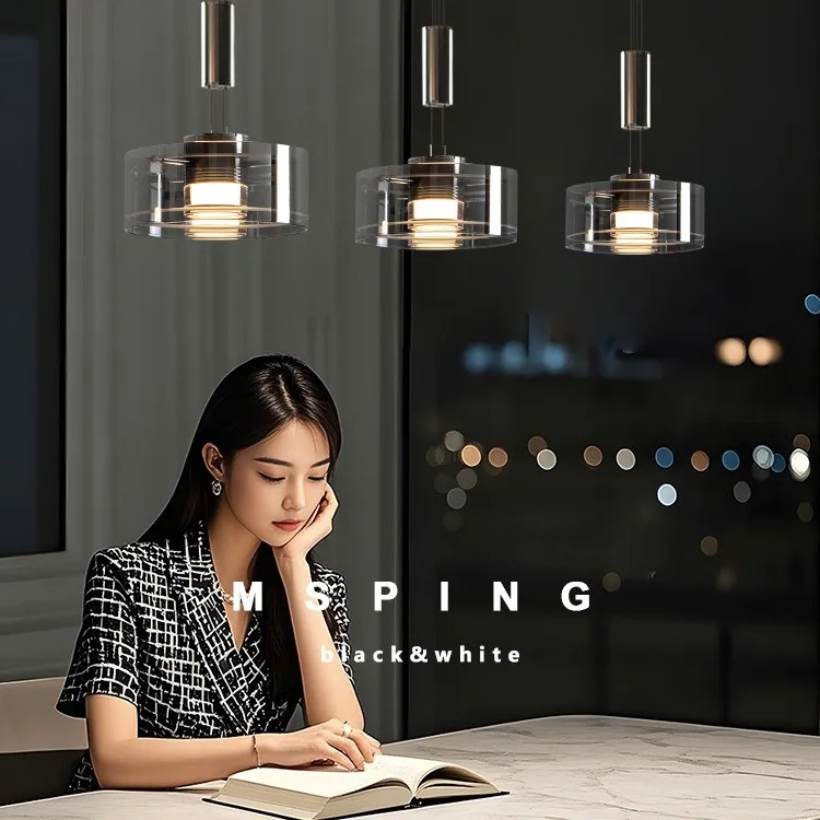 Italian light luxury 2025 new high-end restaurant chandelier minimalist three-head glass lifting bar