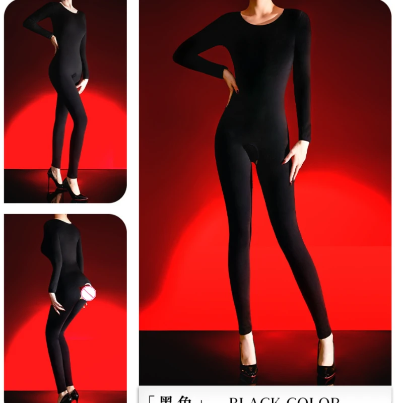 Mono Unisex con entrepierna abierta para hombre, mono cálido de terciopelo para dar forma al cuerpo, medias de cuerpo completo, lencería con funda para pene, mono muy elástico