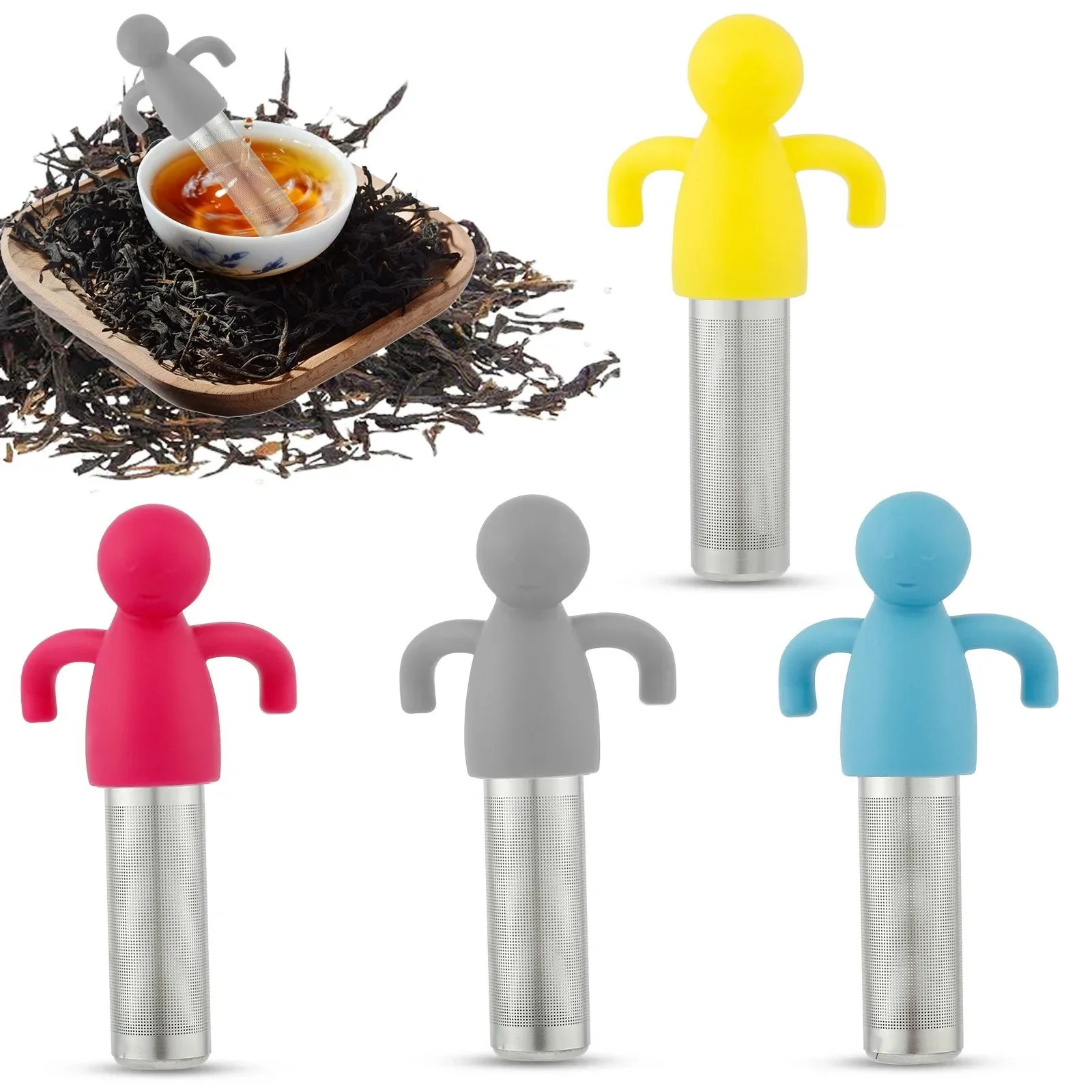 Tamiz de té de acero inoxidable, accesorio de cocina con forma humana, accesorios de filtro, suministros, humidificador, productos para mascotas, Bar