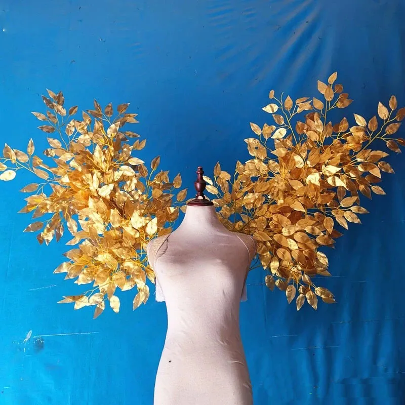 Gold Leaf Big Angel Wings Lady Sexy Photography Pose Shooting Props Imitative Cosplay Party Carnival Singer Outfit