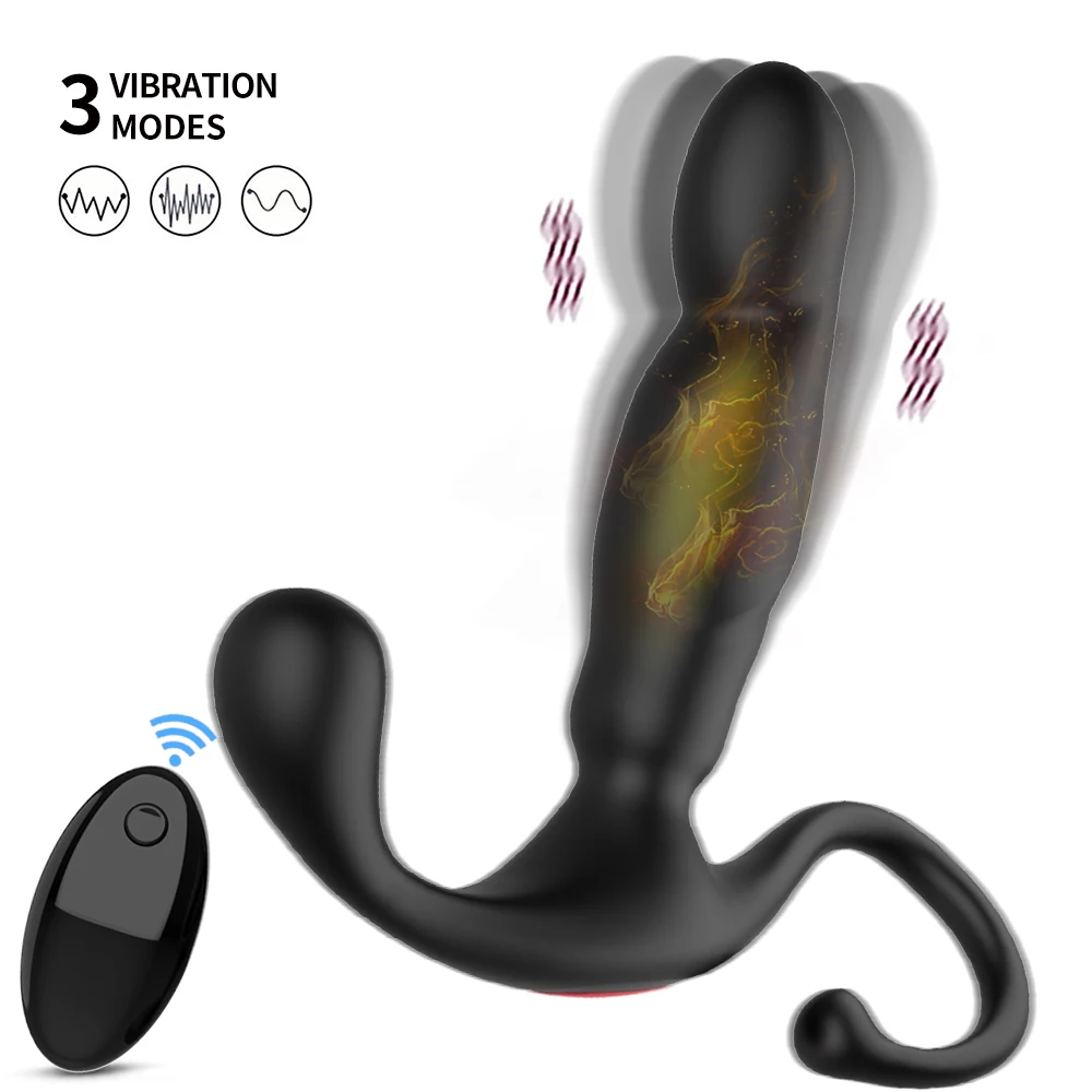 Charging Black Samurai Button Vibrating Prostate, Heating Vibrating Prostate Massager Silicone Vestibule Anal Plug Sex Toys