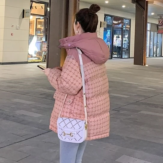 Abrigo holgado de algodón con capucha para mujer, chaqueta con estampado de Panel para ocio, otoño e invierno, novedad de 2024