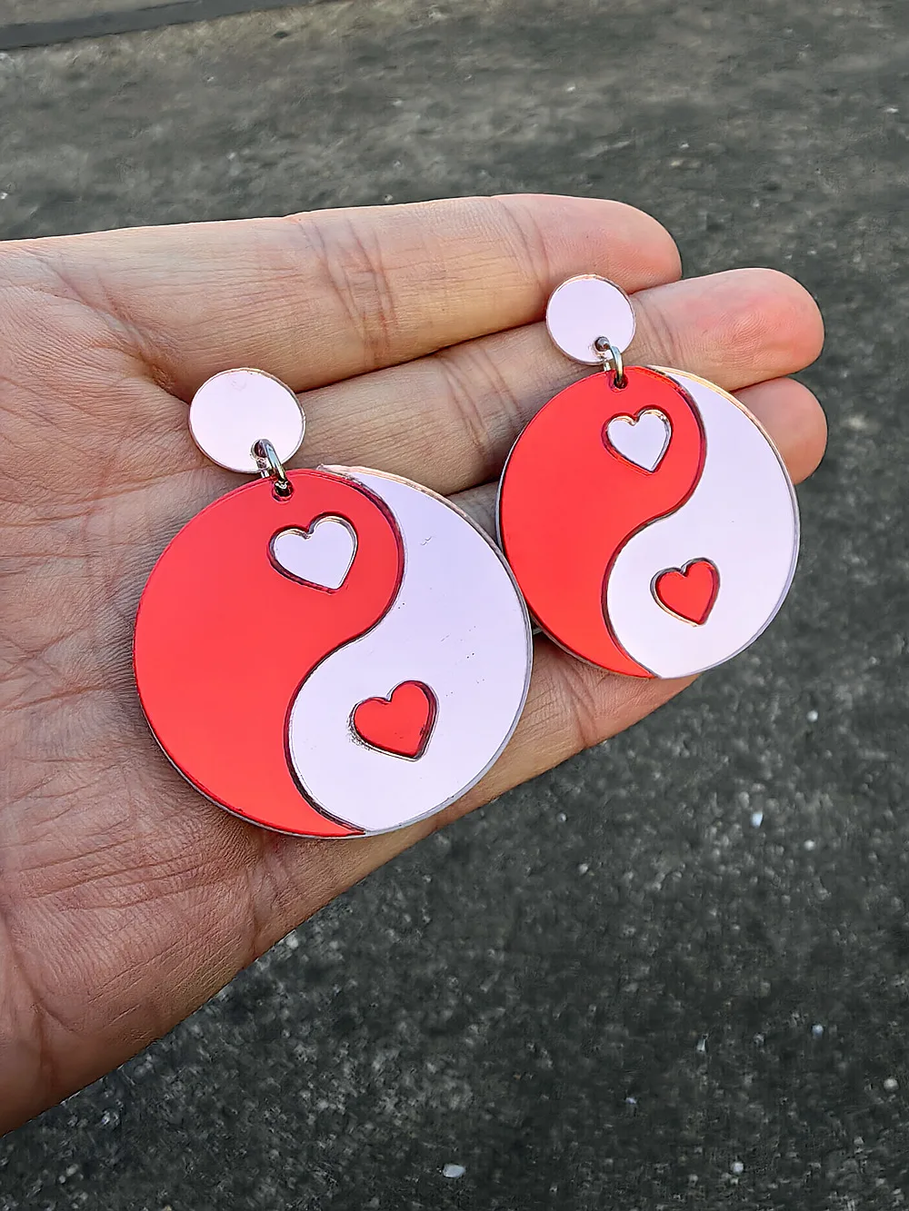 FishSheep Pink Acrylic Tai Chi Love Heart Drop Earrings for Women Geometric Round Circle Earrings 2024 Fashion Jewelry Gifts