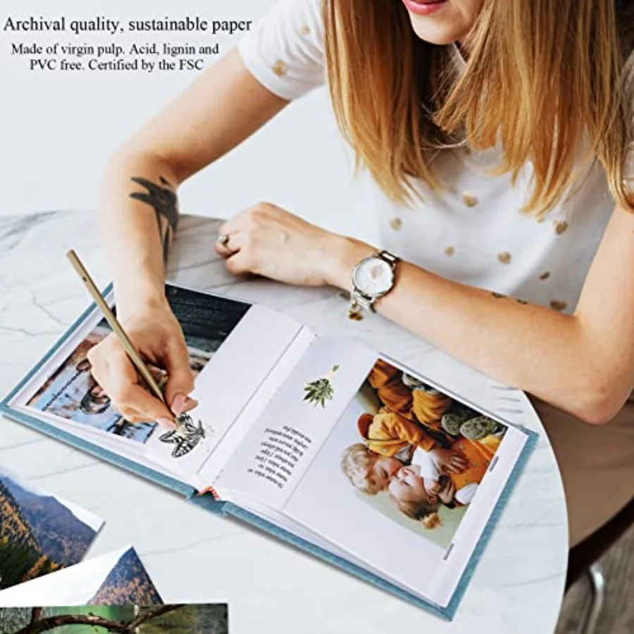 Photo Album Hold 60 Photos with Memo Vertical Slip-in Pockets Photo Book, Linen Cover Picture Photo Albums with Writing Space f