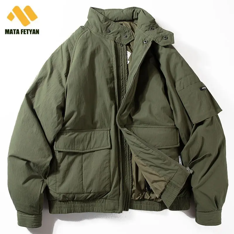 

Japanese retro Thicken Stand Collar 90 White Duck Down Jackets for Men Outdoor Warm Winter Lightweight Casual Jacket Coats