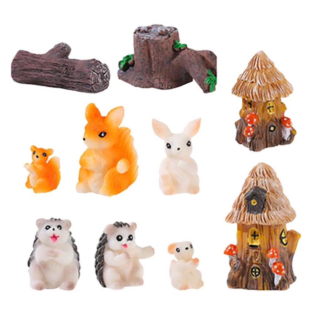 

10pcs Micro Landscape Figurines Hedgehog Squirrel Rabbit Statues Miniature Garden Decorations Resin Ornaments