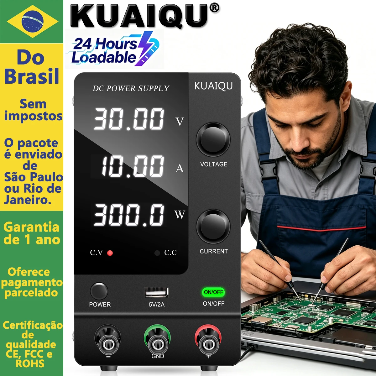 Fonte de Alimentação DC de Laboratório KUAIQU 30V 60V 120V, Regulador de Tensão Ajustável, Tensão e Corrente Predefinidas, Fonte de Alimentação DC de Bancada para Carregamento Rápido