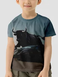 Bull and Racing Car 3d Print T-Shirt Dla Chłopców Odzież Dziecięca Odzież Chłopięca Top Koszulki Topy Krótki Rękaw 2024 T-shirty