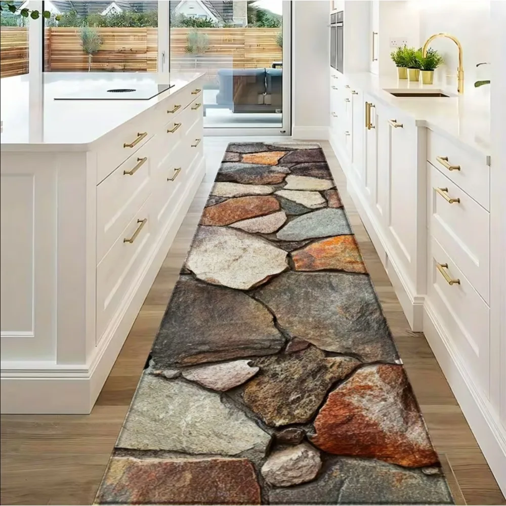3D Stone Visual Effects Theme Essential Carpet Fabric Comfortable Non Slip Easy Clean Perfect for Home Place or Vacation Home