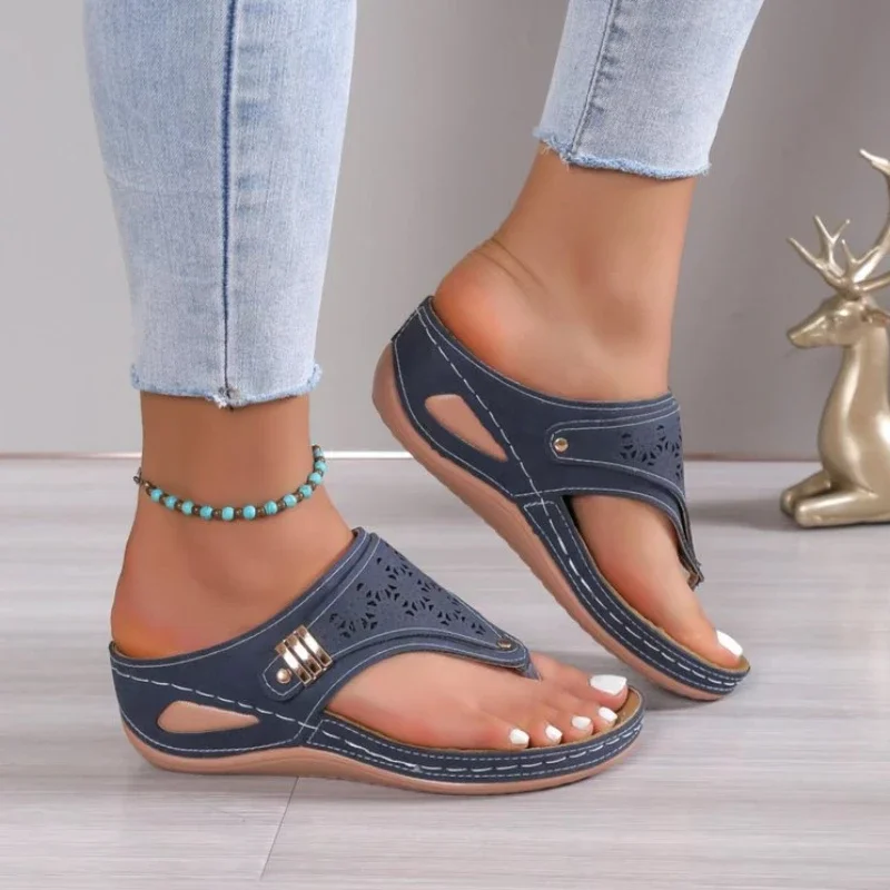 Woman Leather Non-Slip Soft Platform Shoes Flip Flops Summer Women's Wedge Sandal with Heel 2023 Orthopedic Sandals 43 image 5