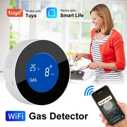 WiFi Tuya App Function Kitchen Natural Gas Leak Alarm Sensor Temperature LCD Digital Display Sound Siren Combustible Detector