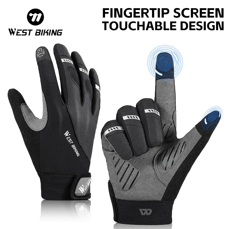 WEST BIKING Sports Cycling Gloves Breathable Non-slip MTB Road Bike Gloves Fingertips Touch Screen Men Women Outdoor Gloves