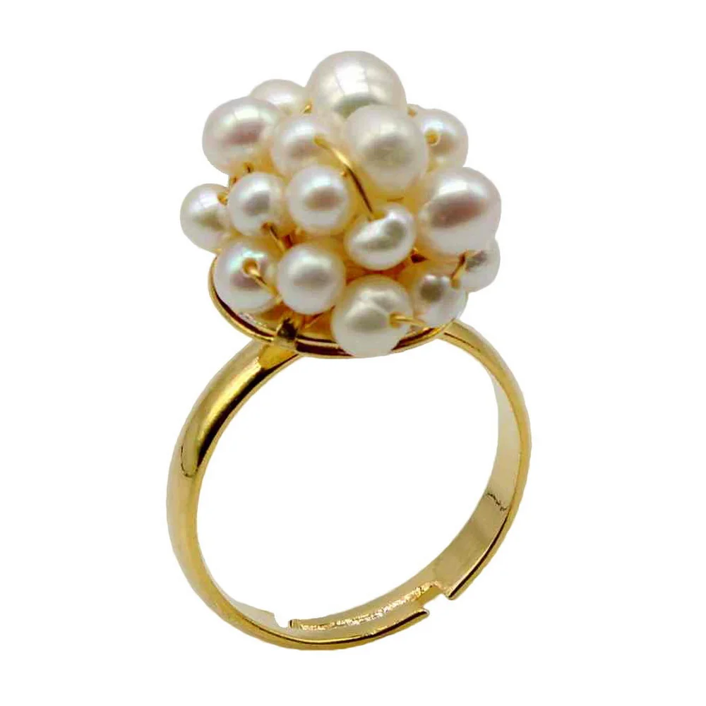 

Personality Pearl Ring Natural White Small Pearl Gold Ring Handmade Pearl Spherical Adjustable Female Ring Recommended Gift