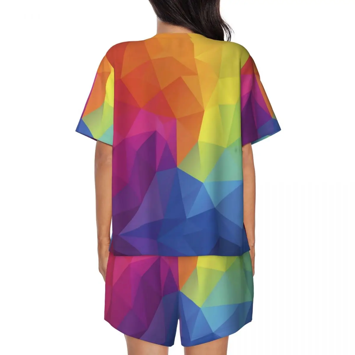 Abstract Rainbow Pajamas Summer Two Piece Colorful Geometry Retro Pajamas Set Female Short Sleeve O Neck Leisure Print Sleepwear