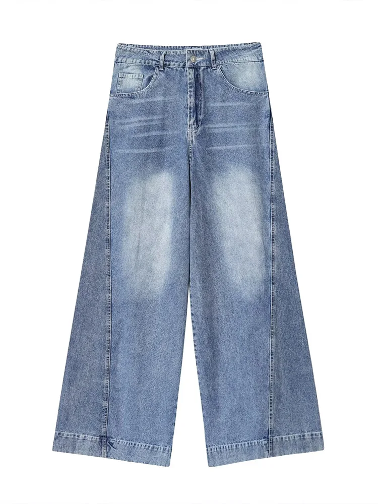 

Новые женские модные универсальные тонкие джинсовые брюки в европейском стиле с высокой талией и широкими штанинами