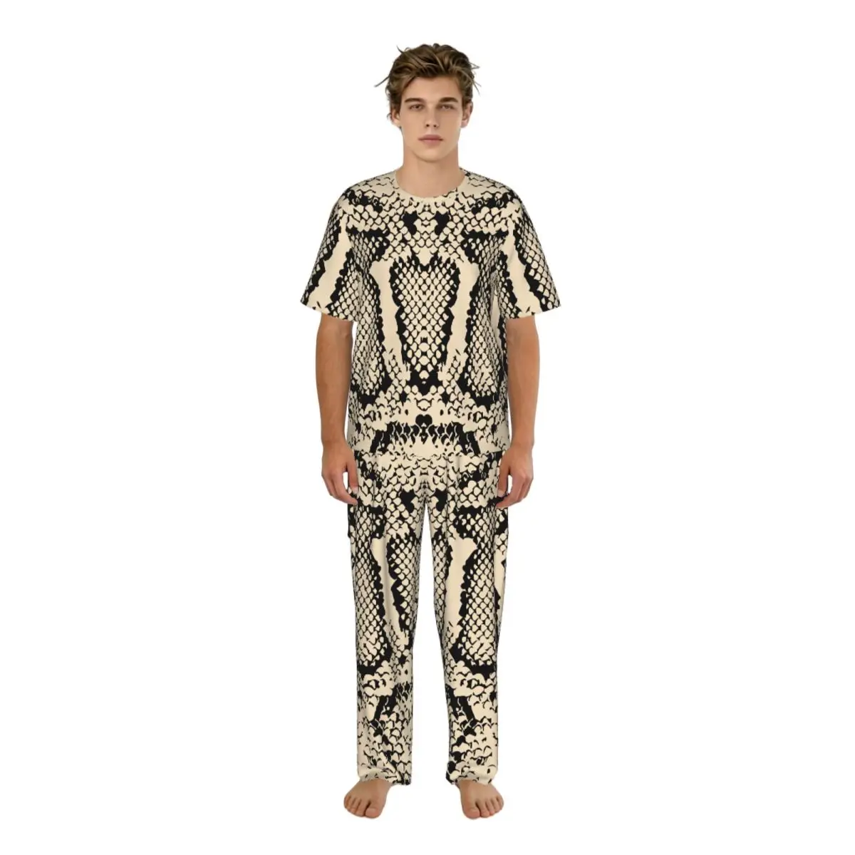 

Men's short-sleeved pajamas two-piece trousers Vintage Snake Skin Print home wear suit sleepwear