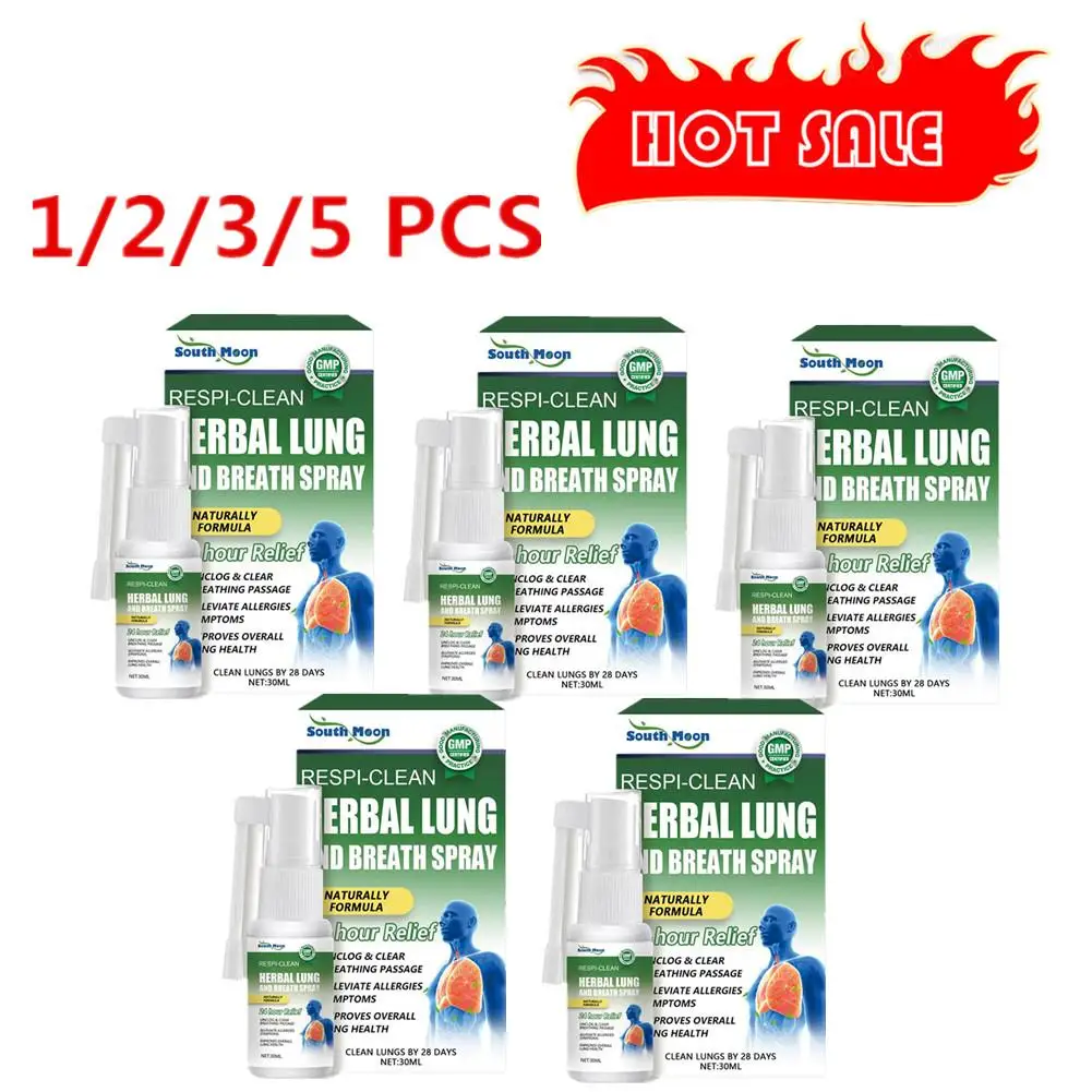 Herbal Cleansing Lung Spray para desintoxicação do fumante, Congestão nasal clara, Aliviar a garganta, Cuidado nasal desconfortável, 1 a 5 pcs