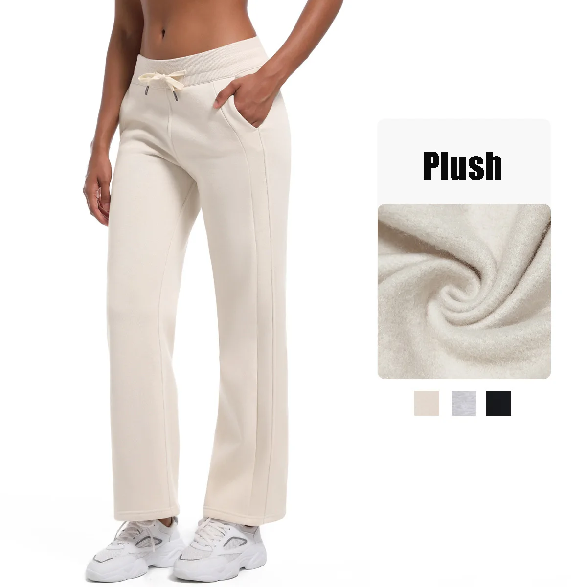 

Yoga Thickened Plush Pants Can Be Worn Outside For Warmth Wind Resistance Side Pocket Draped Wide Leg Fitness Yoga Pants Women