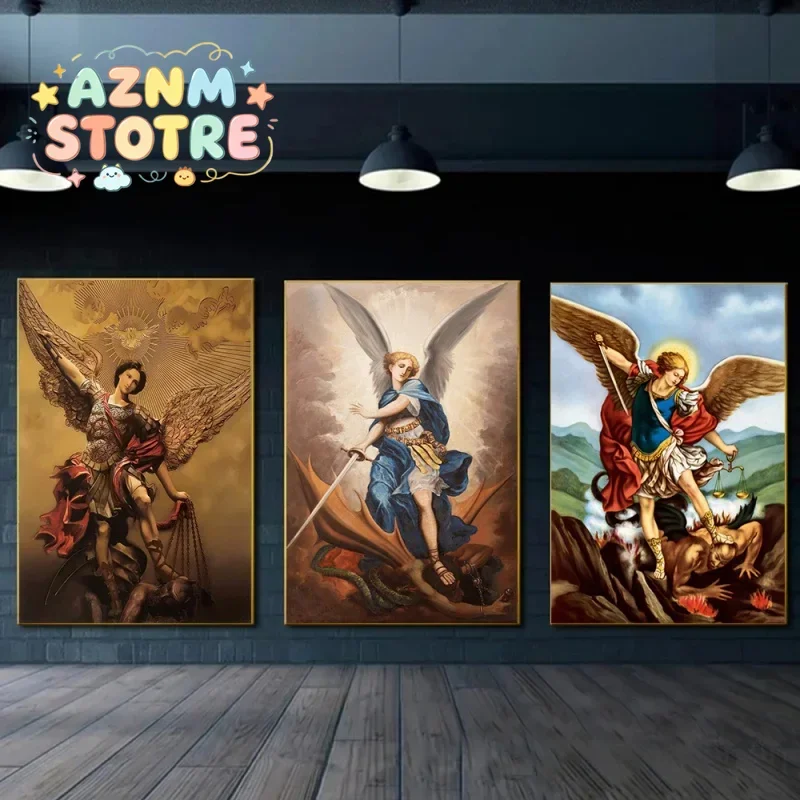 Retro Religious Wall Art Christian Angel HD Oil On Canvas Posters And Prints Michael Archangel Living Room Bedroom Decor Gift