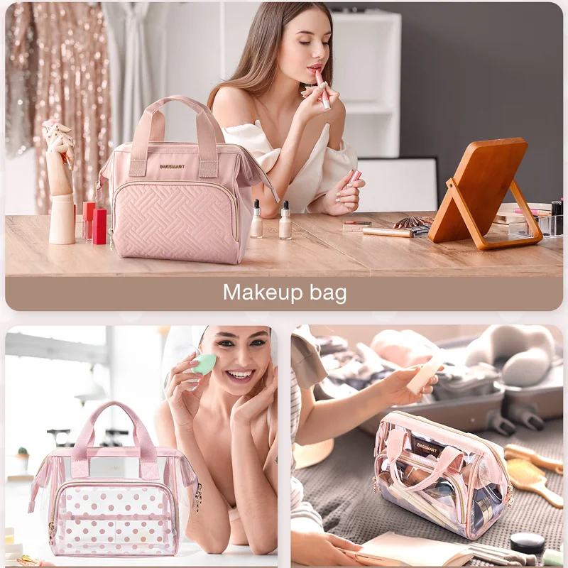 BAGSMART borsa per il trucco da viaggio borsa per cosmetici con ampia apertura e maniglia per il trasporto articoli da toeletta custodia per