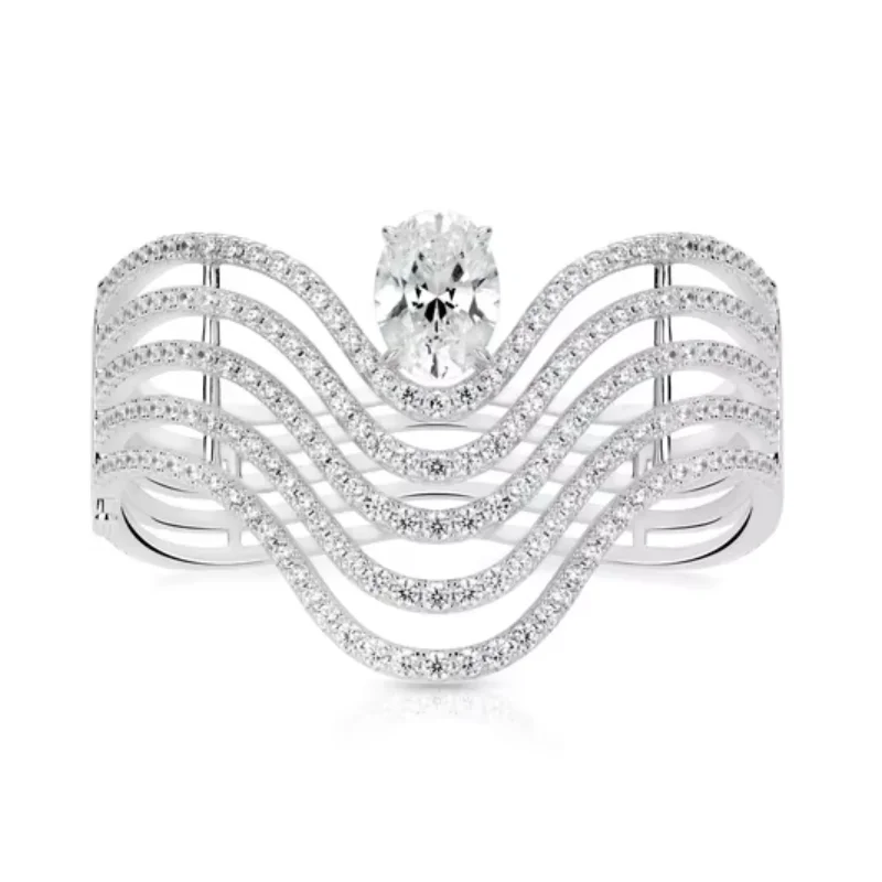 Bellux 925 Silver Synthetic Zircon Bracelet White Diamond Pigeon Egg Wave Pattern Luxury Shining Fashion Versatile Bangle