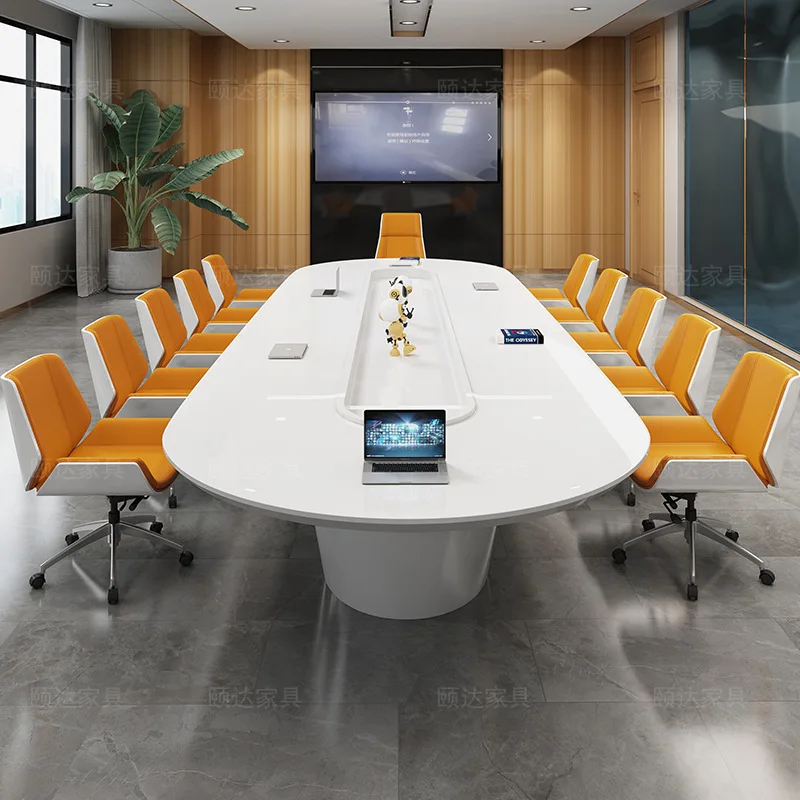 

Окрашенный в белый стол для конференций, современный простой длинный стол, большой