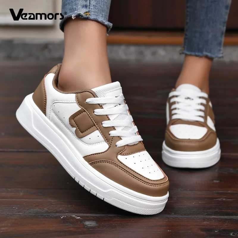 White PU Leather Causal Sports Shoes for Men Fashion Lace-up Board Shoes Women Non-slip Running Jogging Trainers Low Top