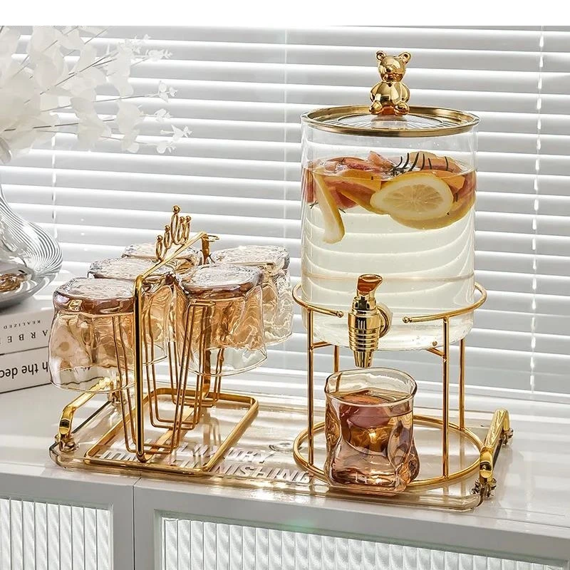 Light Luxury Glass Tea Set Family Party Milk Juice Drink Pot Decanter Spirit Cup Kettle with Faucet Home Drinking