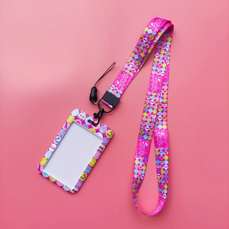 Latest Barbie Women Credit Card Holder Lanyards Ladies ID Badge Holders Necktie Worker Cellular Card Cover Neck Strap Students