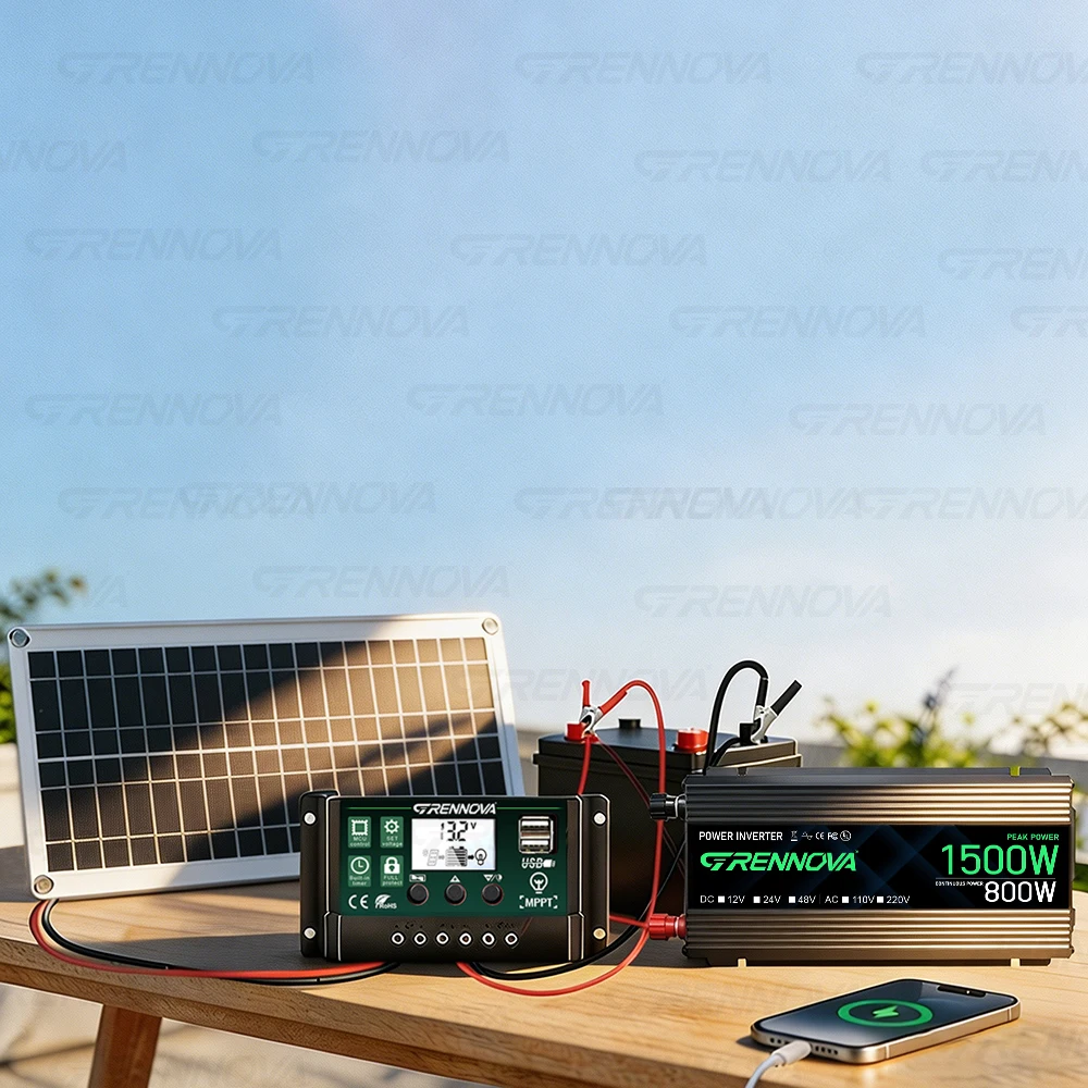 1500W Peak 750W Continuous Inverter Solar Kit 12V To 110V 220V | 35W Panel & 60A Controller for Off-Grid & Emergency Power RV