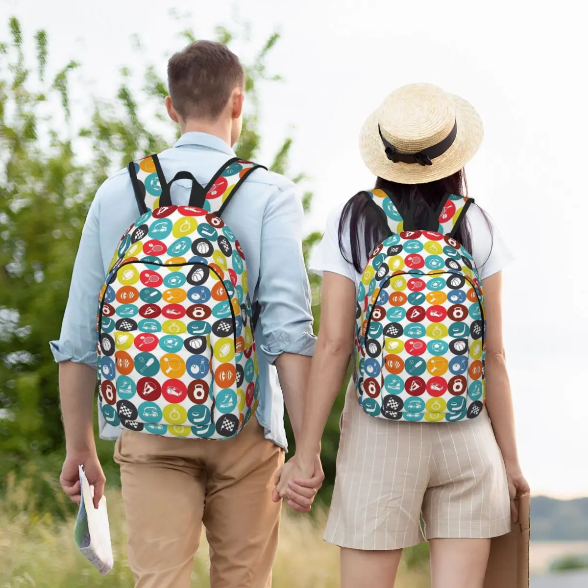 

Sports Icons Pattern Backpack Student Boys Girls BookBag Kids School Bag Laptop Shoulder Bags for Men Women