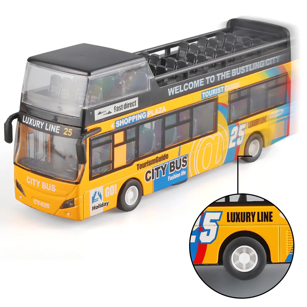 Macao Double-Deck Light Busรถรุ่นรถบัสเพลงดึงกลับรถบัสของเล่นรถDie Castingรถ
