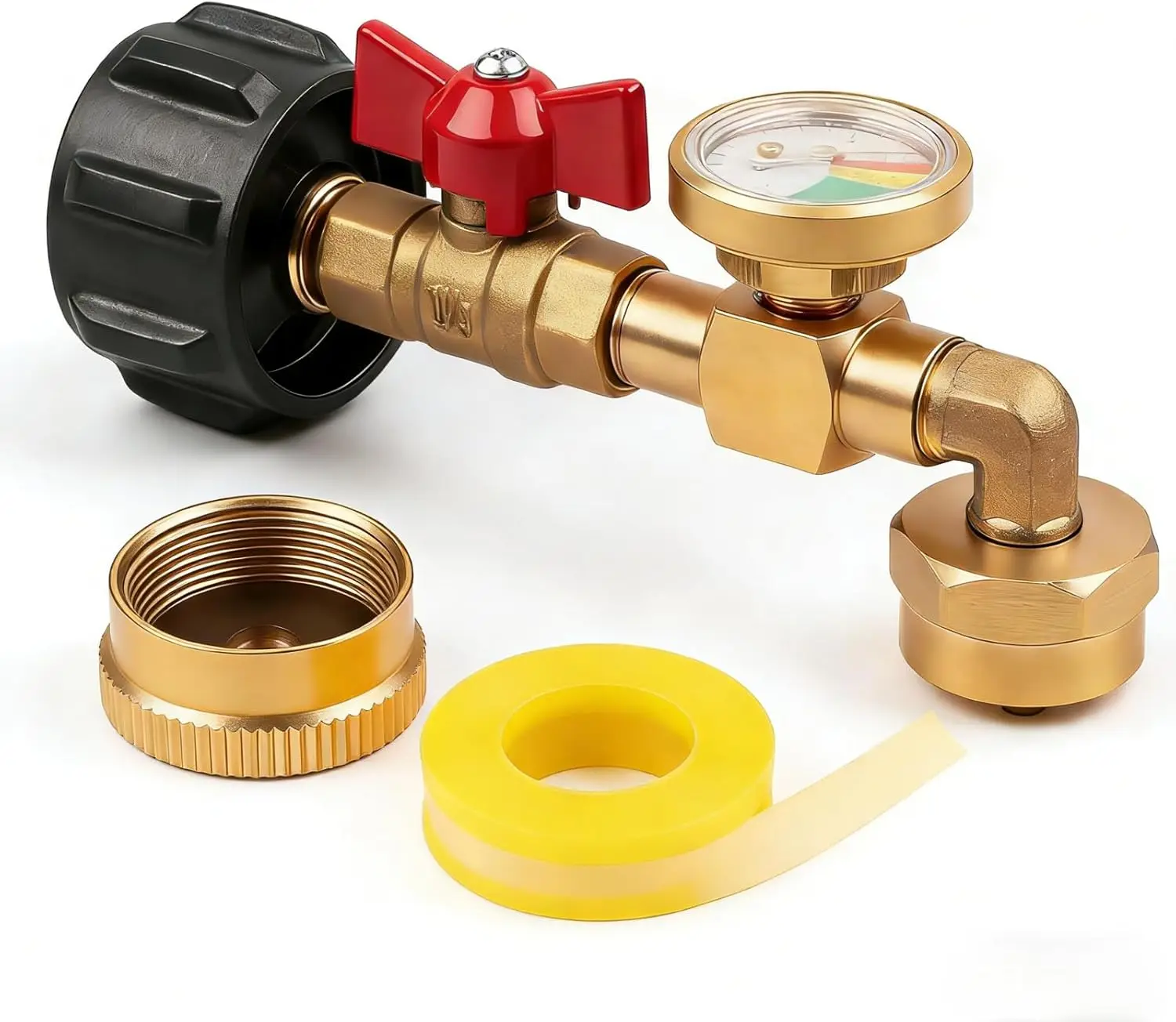 

Propane Refill Adapter 20lb to 1lb Converter with Valve and Gauge, QCC1 90-Degree Elbow, On/Off Control for 5-40 LB Tanks