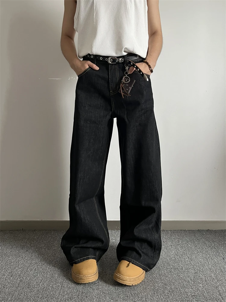 

American High Street Retro Original Black Wide Leg Jeans Loose Denim Straight Casual Long Trousers for Men And Women